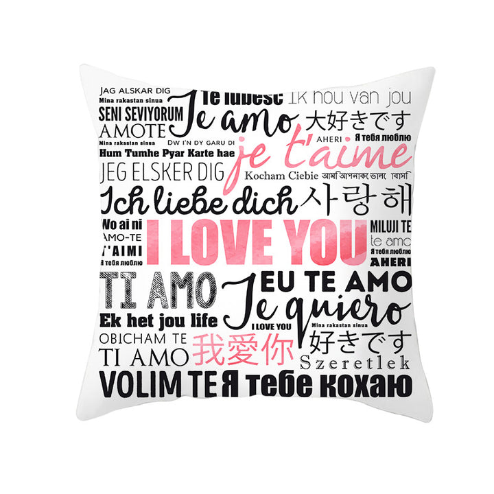 Multilingual Love Typography Decorative Square Pillow Cover with Hidden Zipper