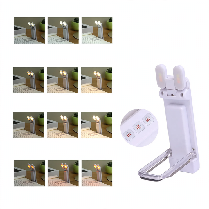 Portable LED clip light for books, USB rechargeable
