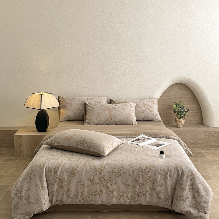 Cotton bedding set, 4-piece, double gauze, floral pattern