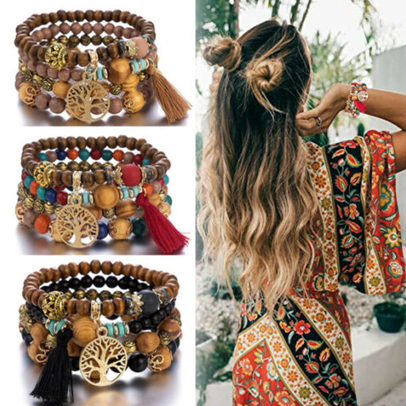 BowLift | Boho Multilayer Wooden Bead Bracelet
