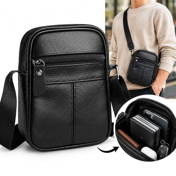 Compact Pebble-Grain Crossbody Organizer Bag Bowlift