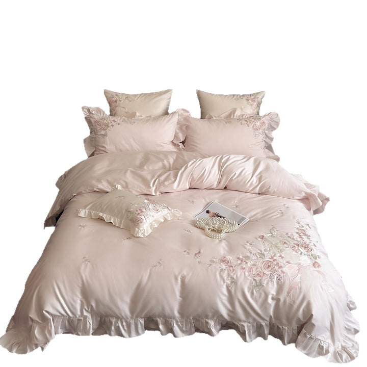 Cotton bedding set, 4-piece, floral pattern, elegant
