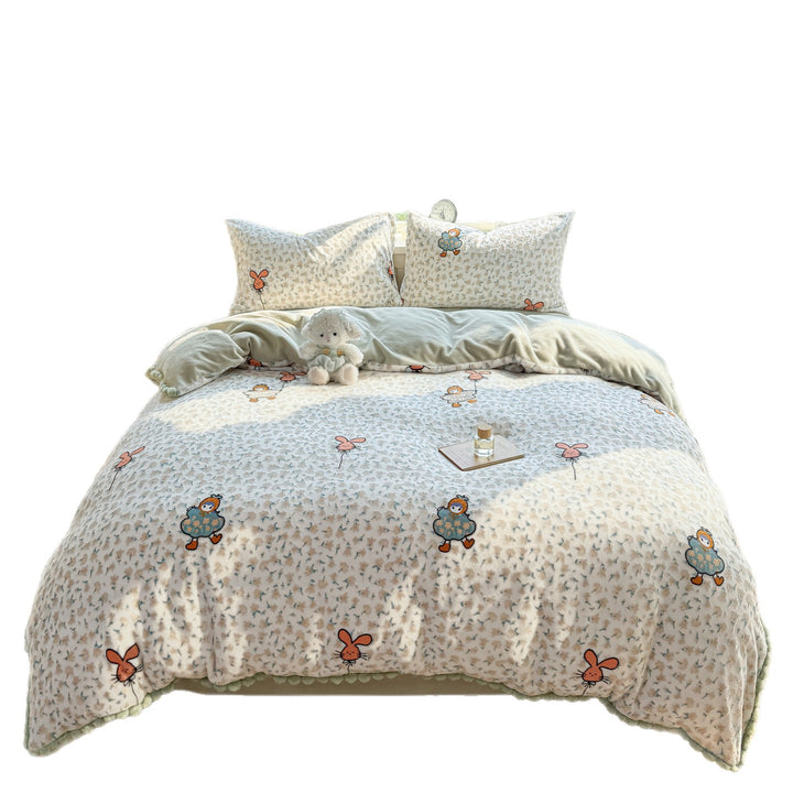 Milk fiber bedding set with pattern, 4-piece