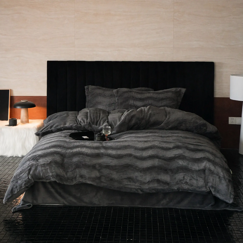 Winter bedding set, milk fleece, 4-piece, solid color