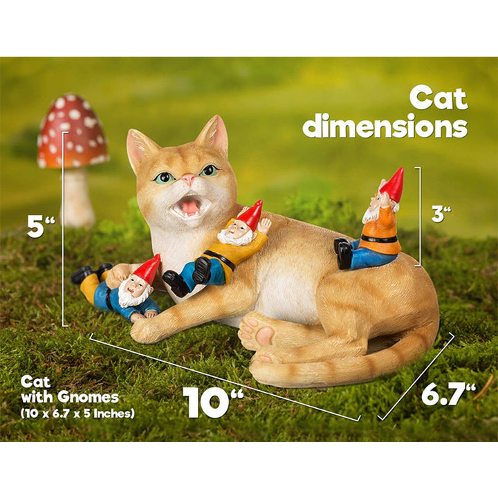 Whimsical Cat Figurine with Gnomes