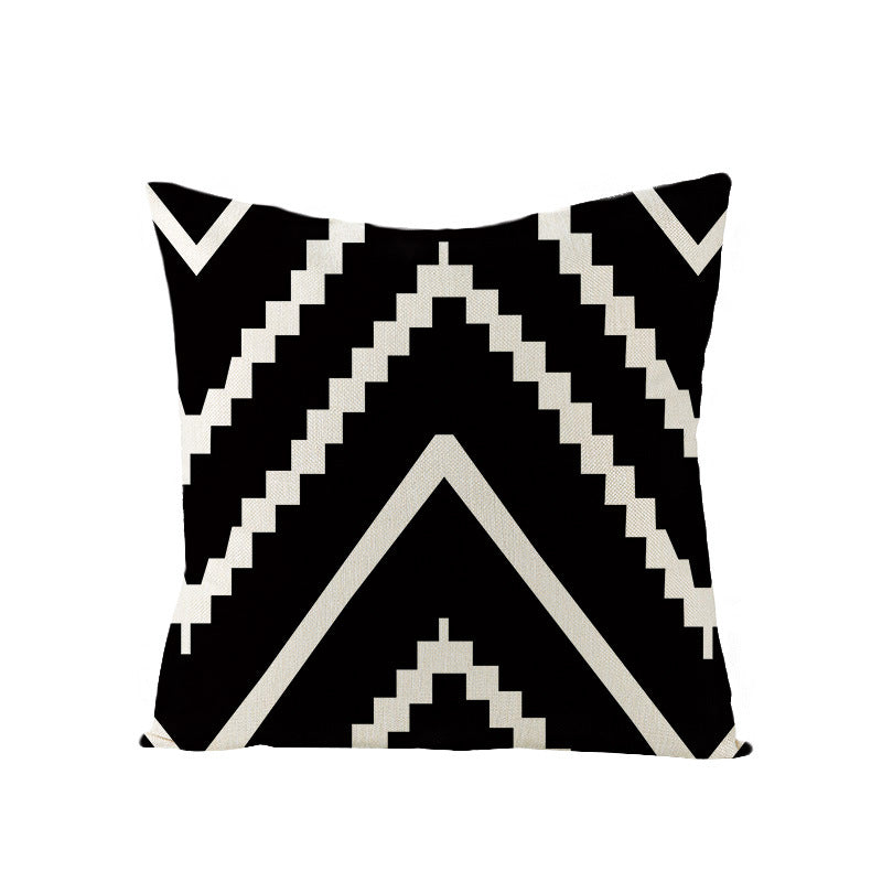 Concentric Square Linen-Texture Throw Pillow Cover with Modern Geometric Print