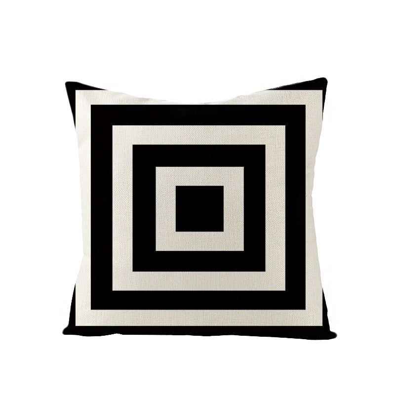 Concentric Square Linen-Texture Throw Pillow Cover with Modern Geometric Print