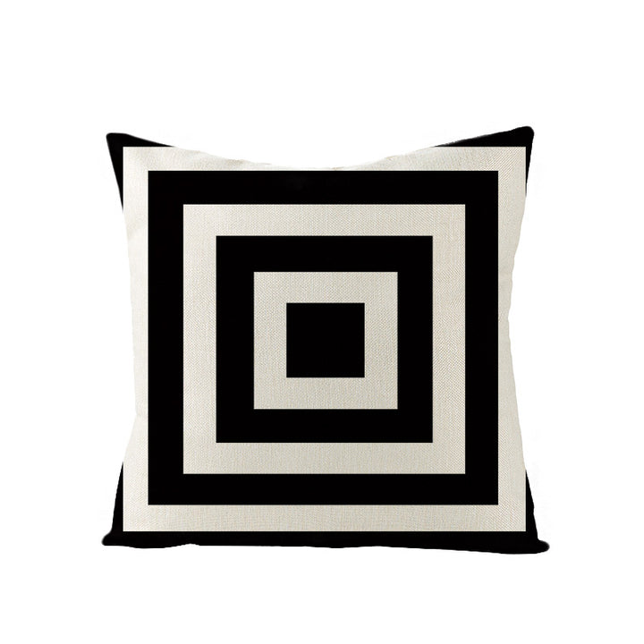 Concentric Square Linen-Texture Throw Pillow Cover with Modern Geometric Print