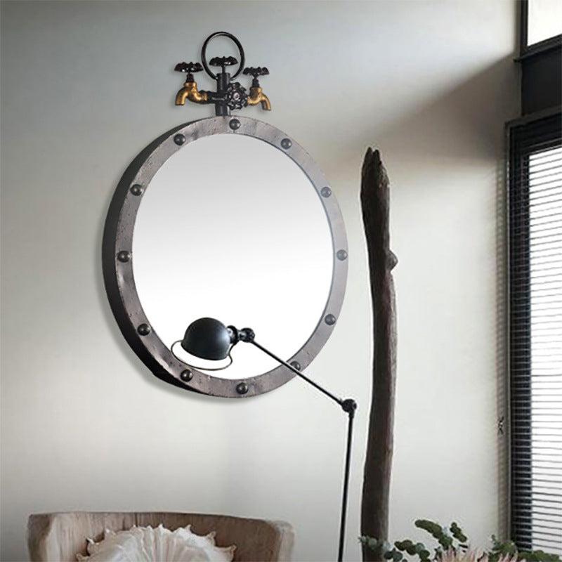 Industrial-Style Round Wall Mirror with Vintage Pipe Design Bowlift