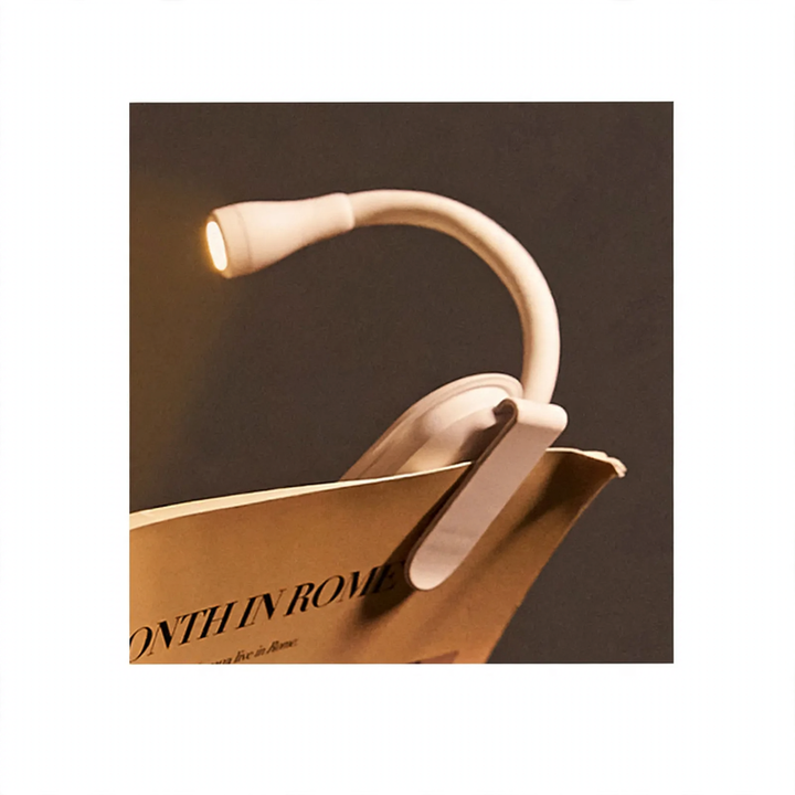 Compact LED clip lamp for nightstand and travel