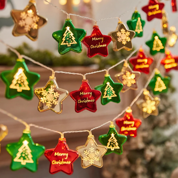 LED string lights with galvanized balls and stars