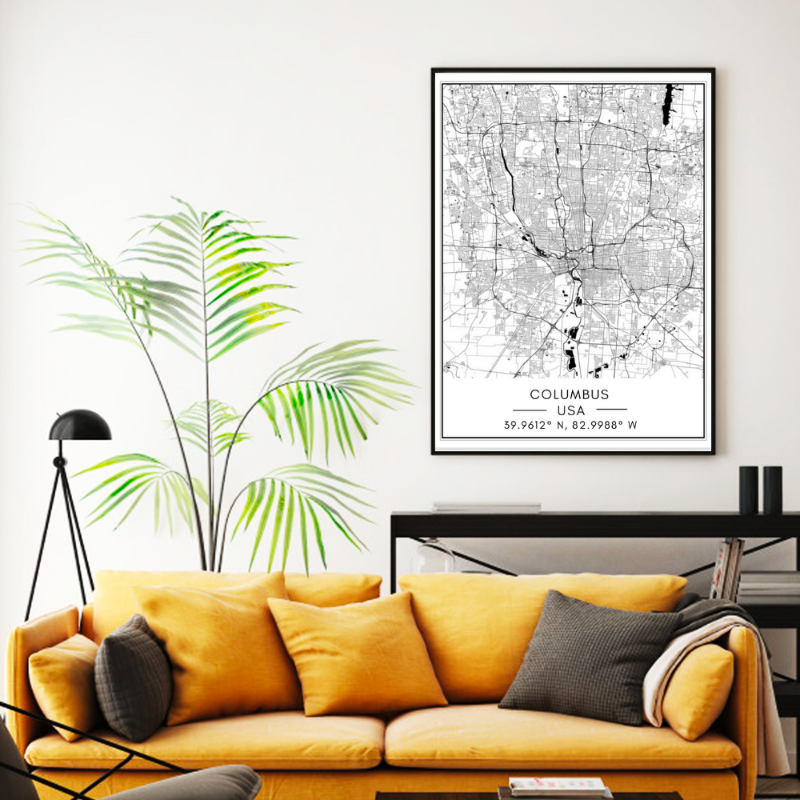 Columbus City Map - Canvas Wall Art Painting | Bowlift