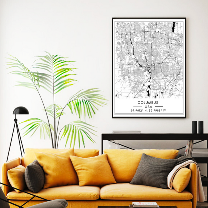 Columbus City Map - Canvas Wall Art Painting | Bowlift