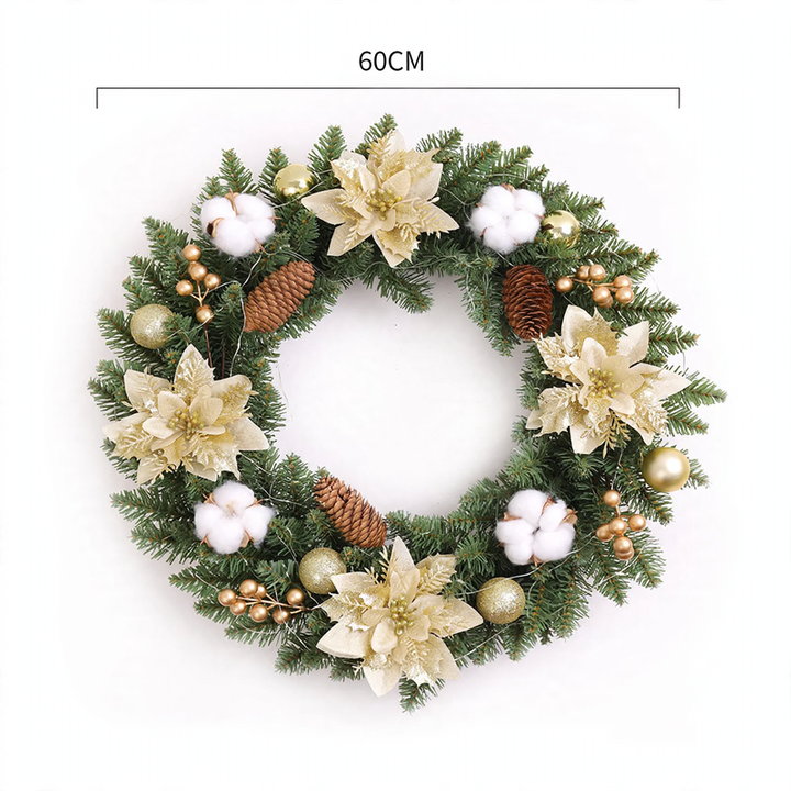 Christmas wreath with balls and flowers, various sizes