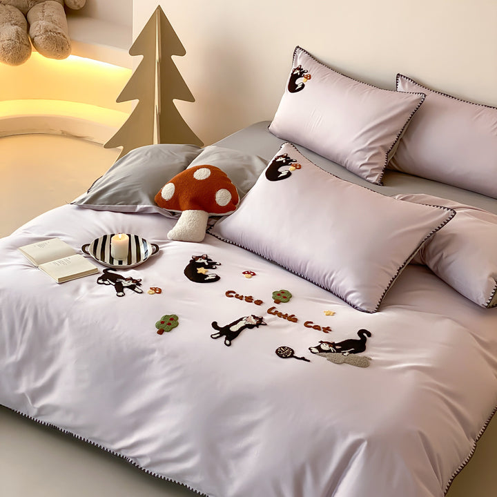 Cotton bedding set with towel embroidery, 4-piece
