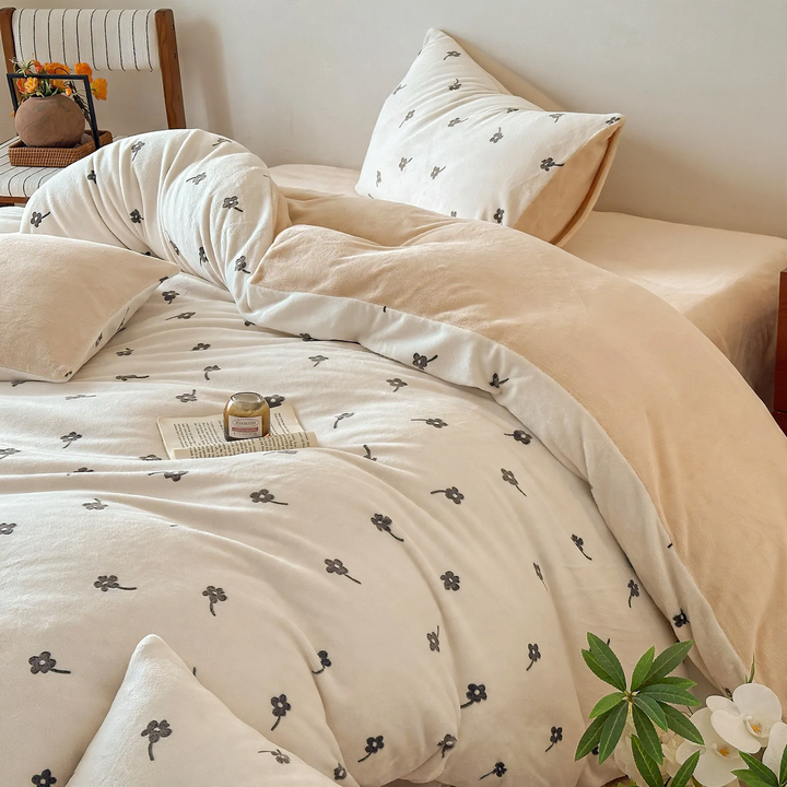 Milk fiber bedding set, 4-piece, floral pattern