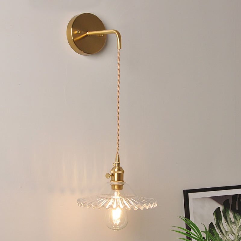 BowLift | Shaped Clear/Opal Glass Wall Lamp Industrial Single Bulb Bedroom Sconces Light in Brass