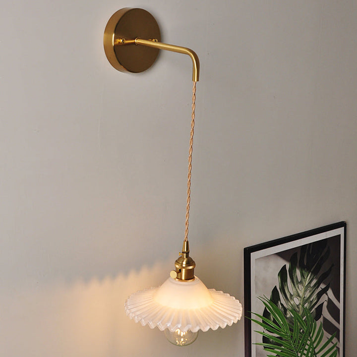 BowLift | Shaped Clear/Opal Glass Wall Lamp Industrial Single Bulb Bedroom Sconces Light in Brass