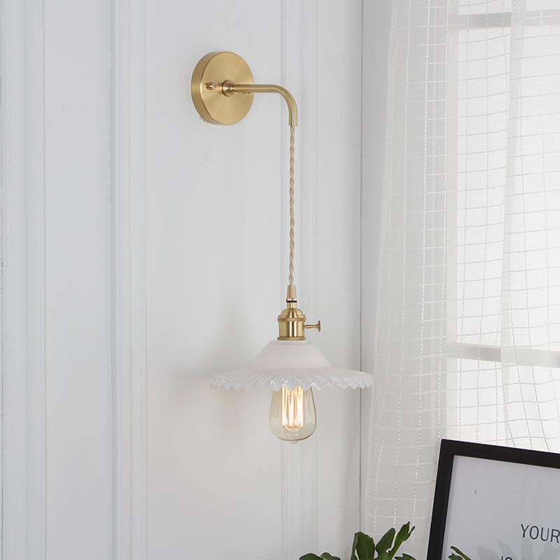 BowLift | Shaped Clear/Opal Glass Wall Lamp Industrial Single Bulb Bedroom Sconces Light in Brass