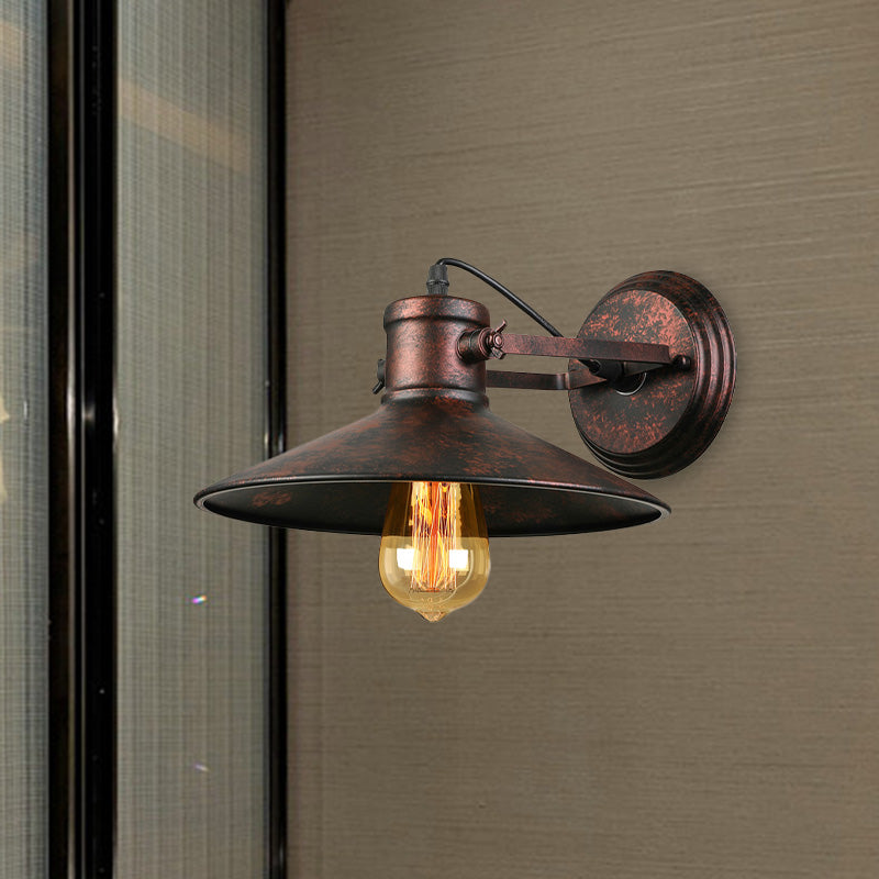 BowLift | Metallic Saucer Wall Light Antique Style 1-Bulb Hallway Wall Light Lamp in Black/Rust