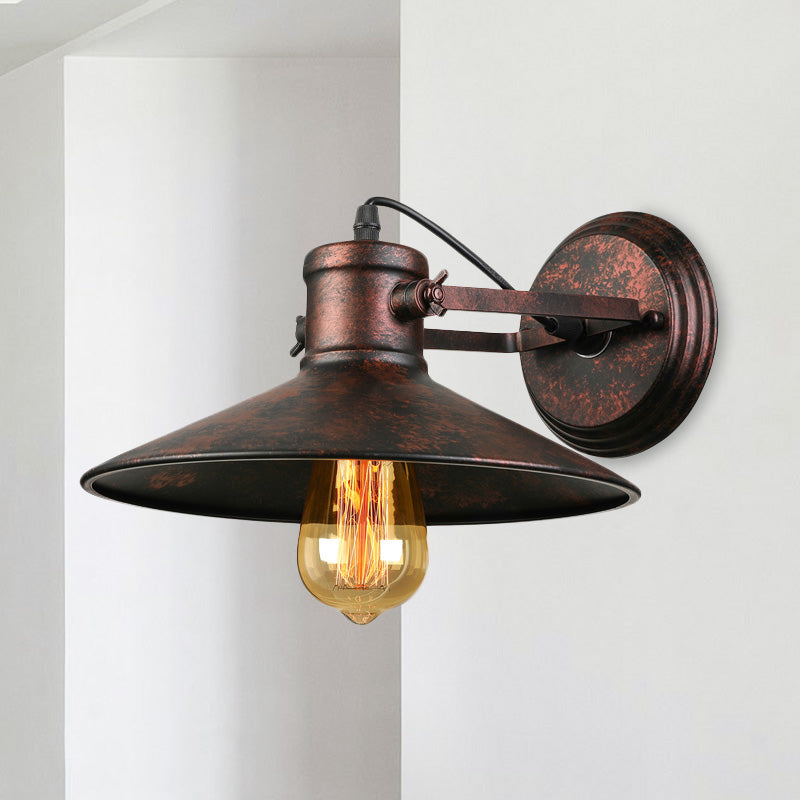 BowLift | Metallic Saucer Wall Light Antique Style 1-Bulb Hallway Wall Light Lamp in Black/Rust