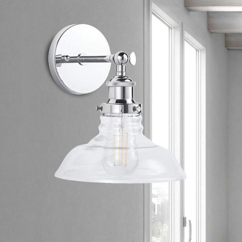 BowLift | Clear Glass Chrome/Nickel Wall Light Barn 1-Bulb Industrial Wall Lamp for the Kitchen