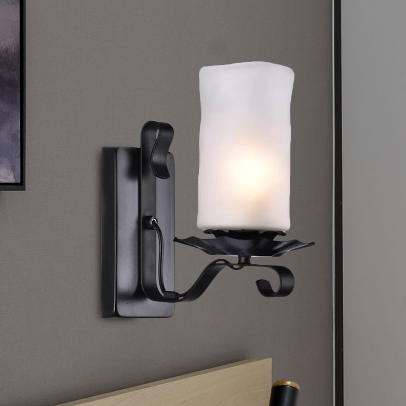 BowLift | Cylinder Bathroom Wall Light Industrial Frosted Glass 1 Light Black Wall Light