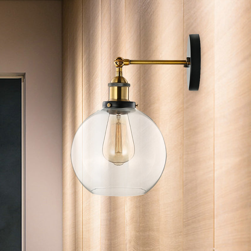 BowLift | Clear Glass Blown Wall Sconces Antiques 1 Light Living Room Lighting Fixture in Brass
