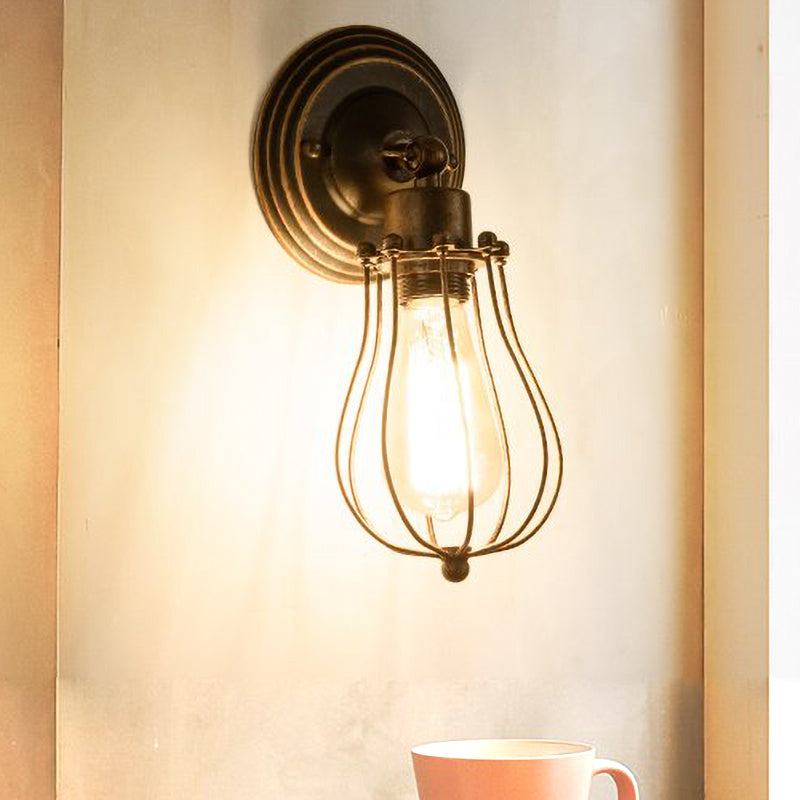 BowLift | 1 Head Iron Wall Lamp Farmhouse Style Dark Rust Wire Protection Café Mini Wall Light