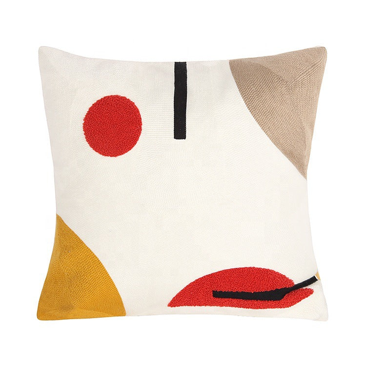Geometric hand-tufted cotton cushion cover with textured appliqué