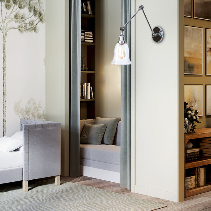 BowLift | Chrome One Light Wall Lamp Vintage Clear Glass Bell Lighting for Living Room