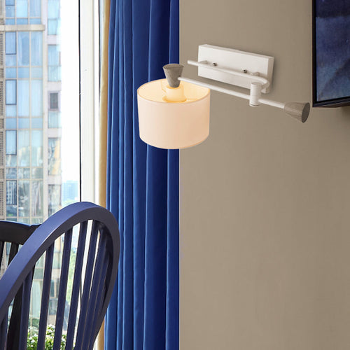 BowLift | Fabric Drum Shade Wall Mounted Light Industrial Loft 1 Light Bedroom Adjustable Wall Lighting in White