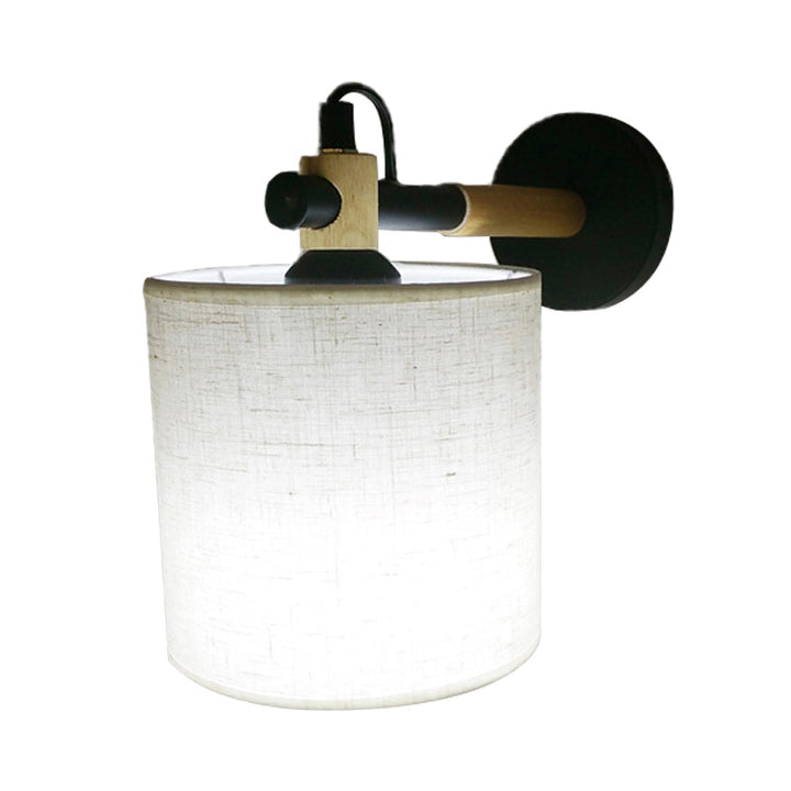 BowLift | Fabric Cylindrical Wall Light Modernist 1 Light Bedroom Wall Mounted Light with Wood Connection in Black/White