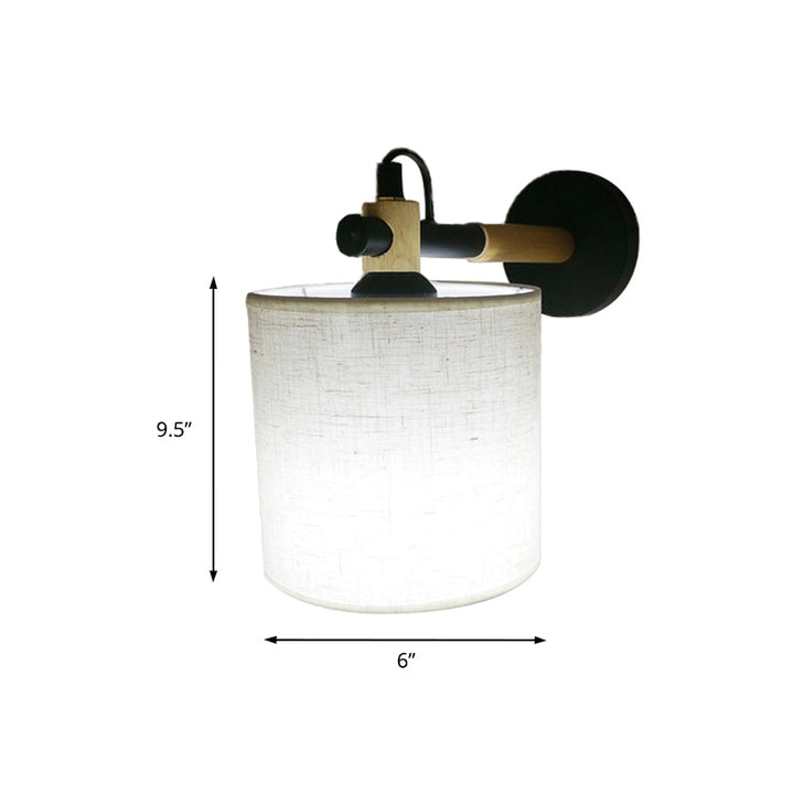 BowLift | Fabric Cylindrical Wall Light Modernist 1 Light Bedroom Wall Mounted Light with Wood Connection in Black/White