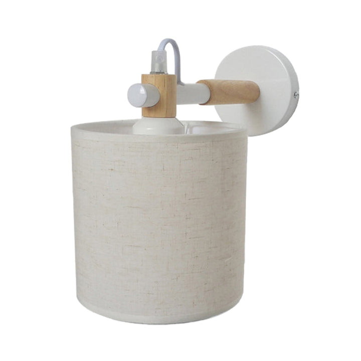 BowLift | Fabric Cylindrical Wall Light Modernist 1 Light Bedroom Wall Mounted Light with Wood Connection in Black/White