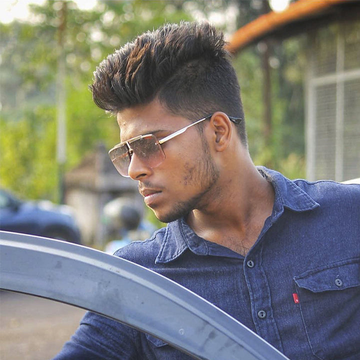 Oversized Rimless Gradient Square Aviator Sunglasses with Double Bridge Bowlift