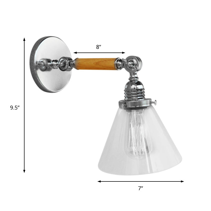 BowLift | Cone Clear Glass Wall Mounted Lamp Industrial Single Bulb Dining Room Wall Light, 8"/4"/14"