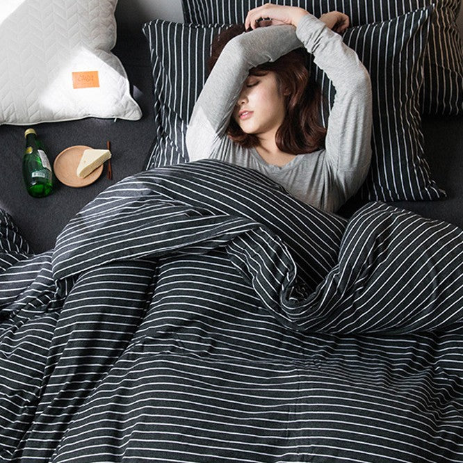 Cotton duvet cover, knit cotton, stripes/solid