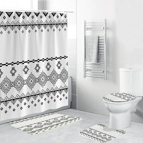 Geometric Patterned Shower Curtain Set Bowlift