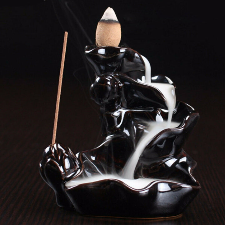Decorative Ceramic Lotus Waterfall Incense Holder