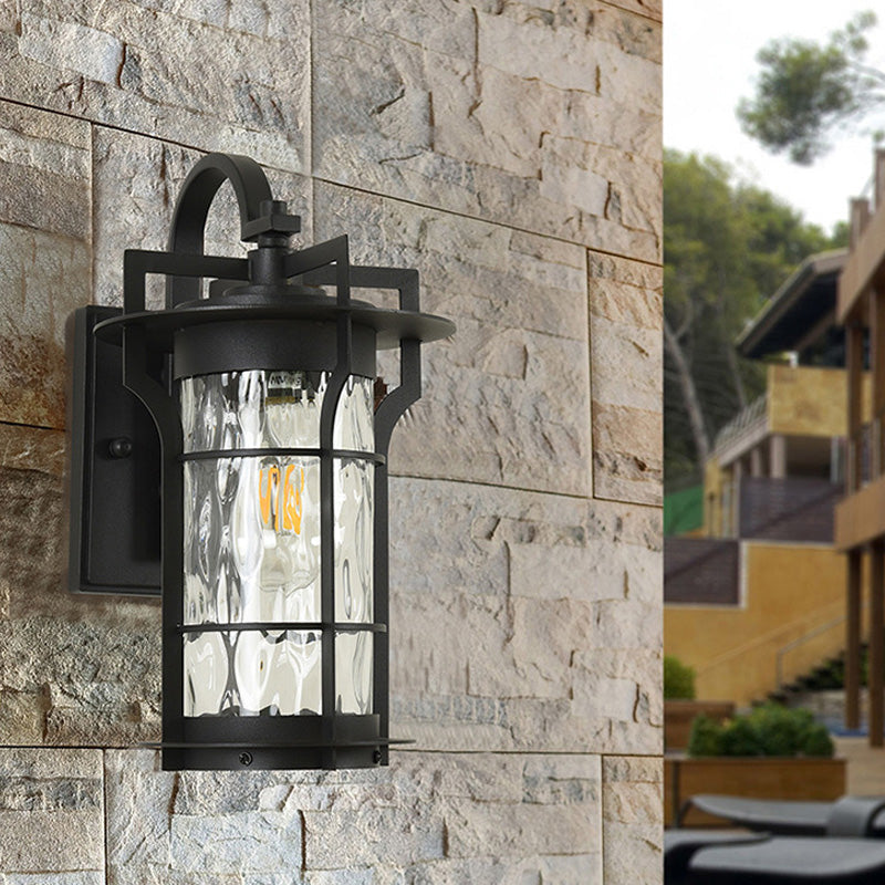 BowLift | Clear Glass Black Wall Light Square/Rectangle 1-Light Coastal Wall Lamp Fixture with Iron Cage