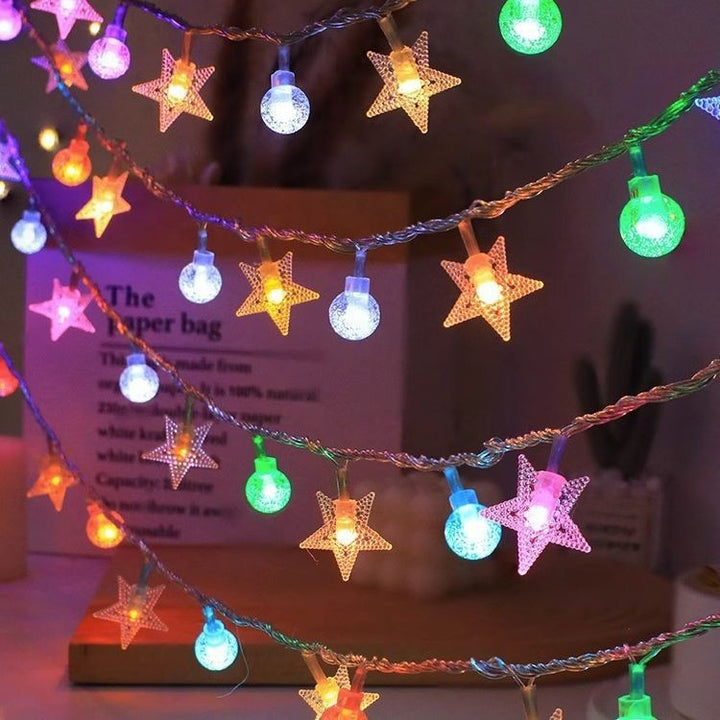 LED string lights with balls and stars, battery operated