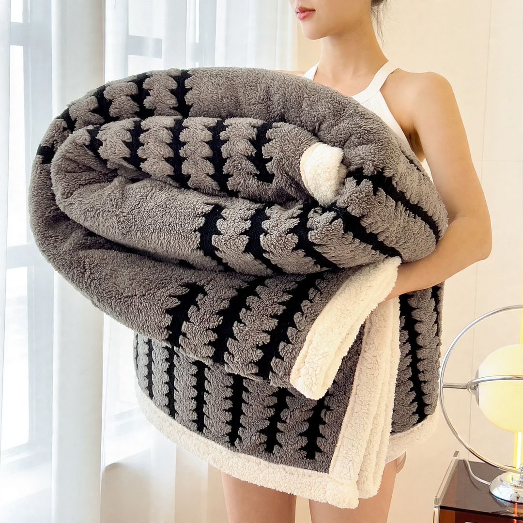 Milk fiber fleece throw blanket, geometric pattern, various sizes