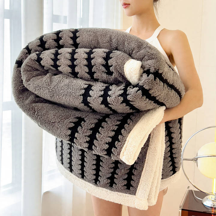 Milk fiber fleece throw blanket, geometric pattern, various sizes