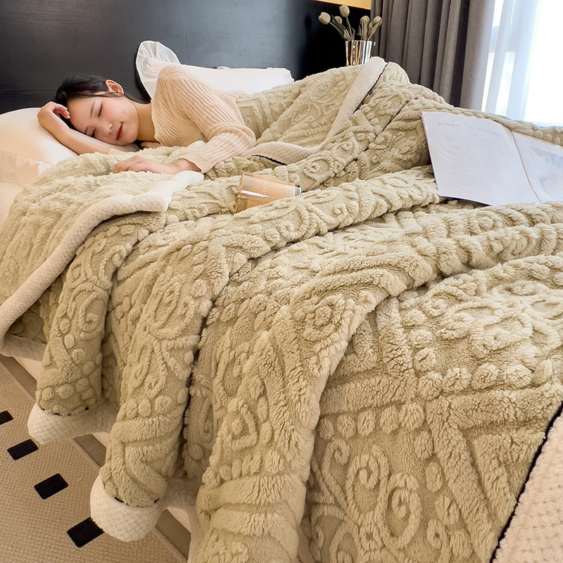 Fluffy flannel throw blanket, double-sided thickened, various sizes