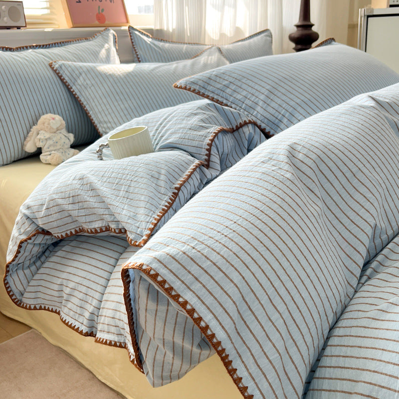 Bedding set made from washable cotton, striped