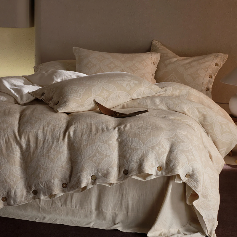 Cotton-linen bedding set, 4-piece, button closure