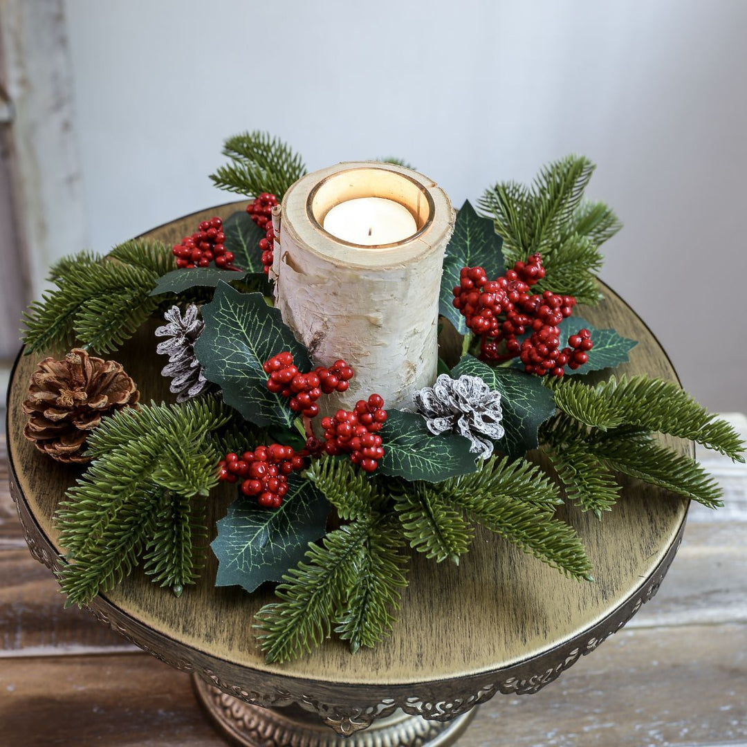 Christmas candle wreath with pine cones and red berries, 30 cm