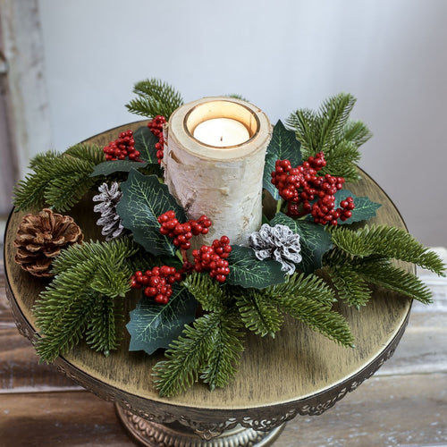 Christmas candle wreath with pine cones and red berries, 30 cm