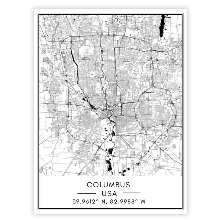 Columbus City Map - Canvas Wall Art Painting | Bowlift